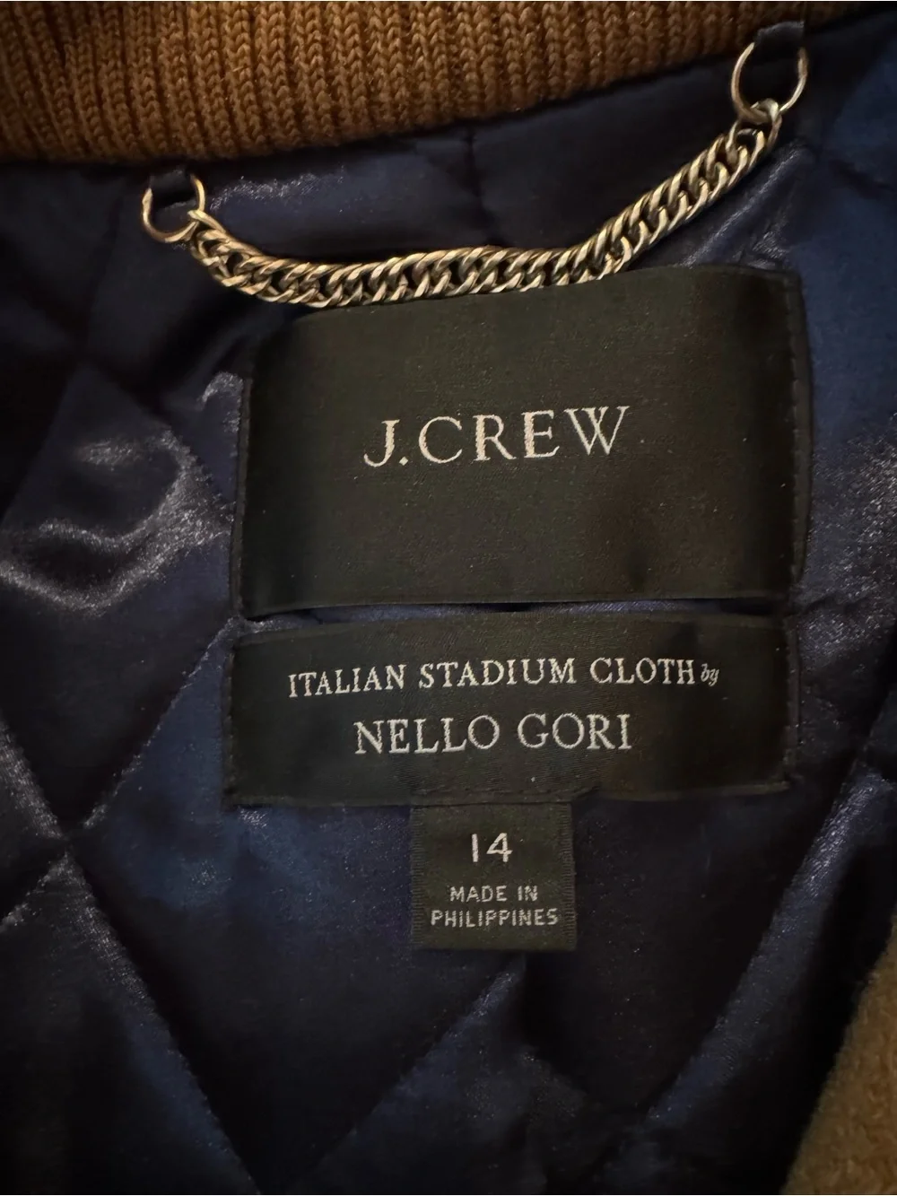 J.Crew Italian Stadium Cloth Nello Gori Coat Black Navy Blue Gold size 14 - Picture 7 of 7